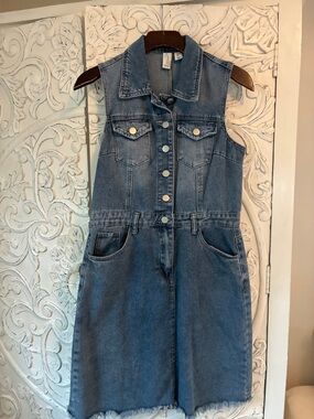 Joie Sleeveless Denim Button-Front Dress in Blue